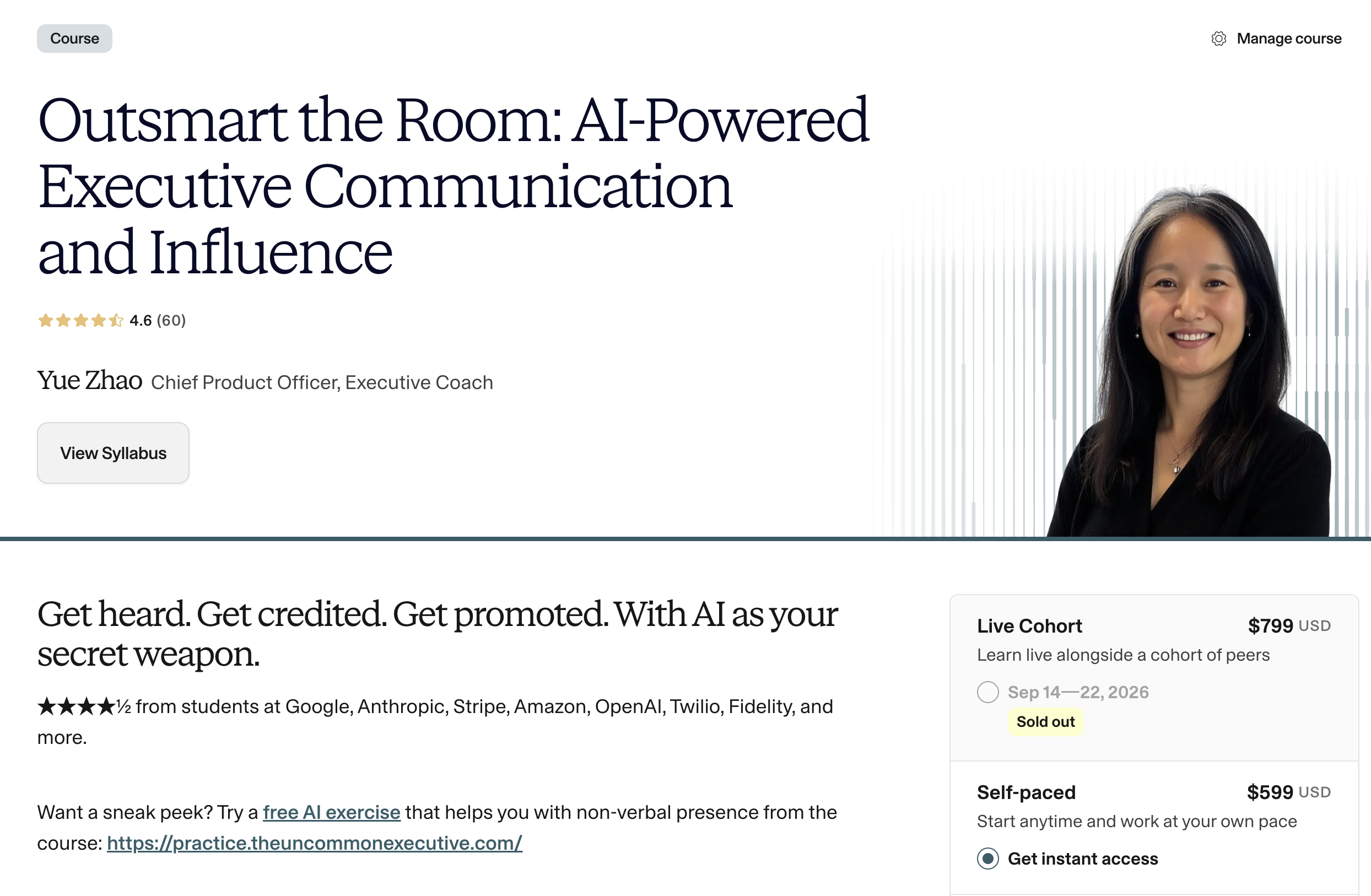 Live Cohort $799, Self-paced $599